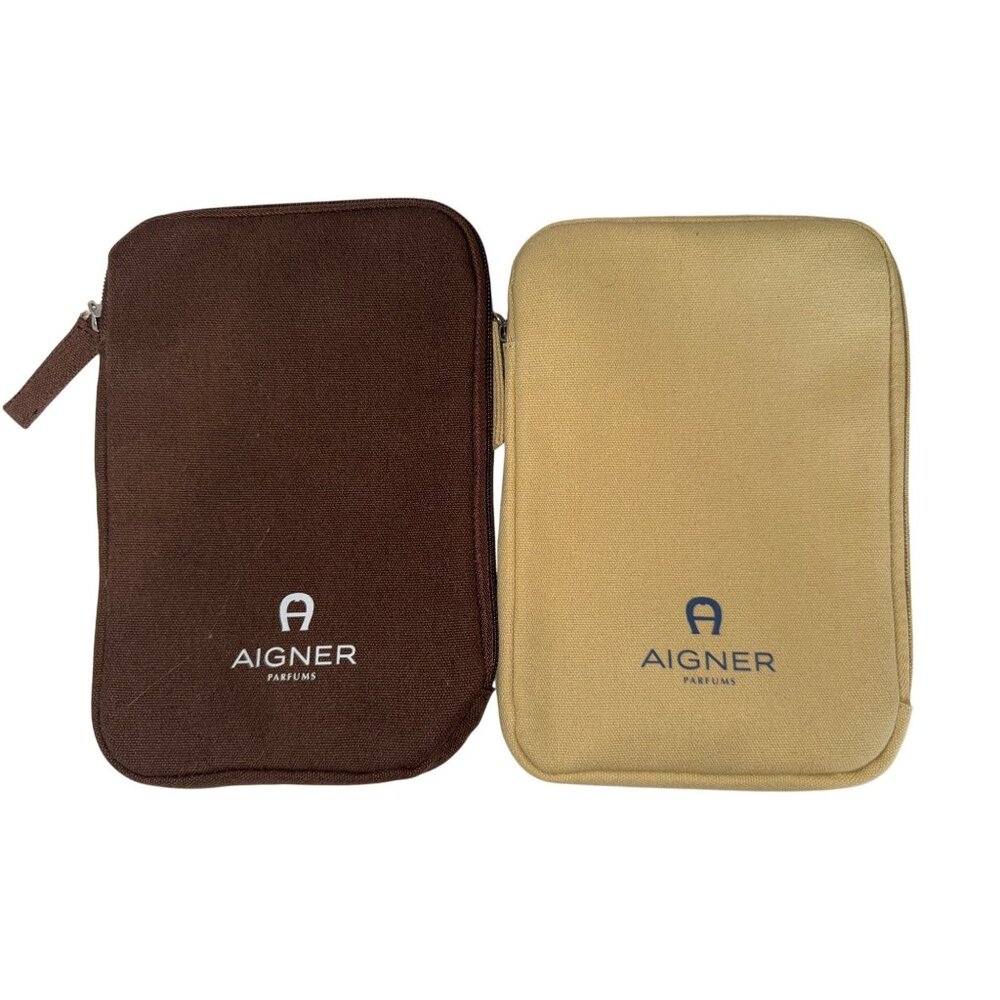 Aigner Zip Pouch LOT of 2 Asiana Airlines Travel Bag Toiletries NEW w/o Tags